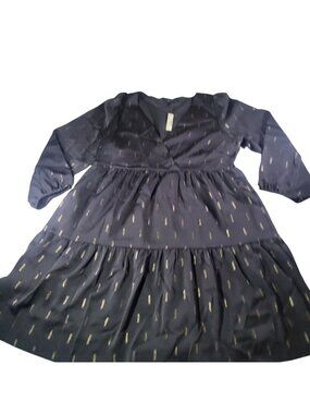 Madewell Women True Black Metallic Jacquard Surplice Tiered Mini Dress Size M